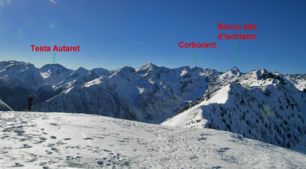 Panorama dal Monte Vaccia: Testa Autaret, orborant, Becco alto d'Ischiator