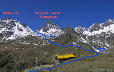 Blanc Giuir e Becco meidionale Tribolazione visti dal Rifugio Pontese